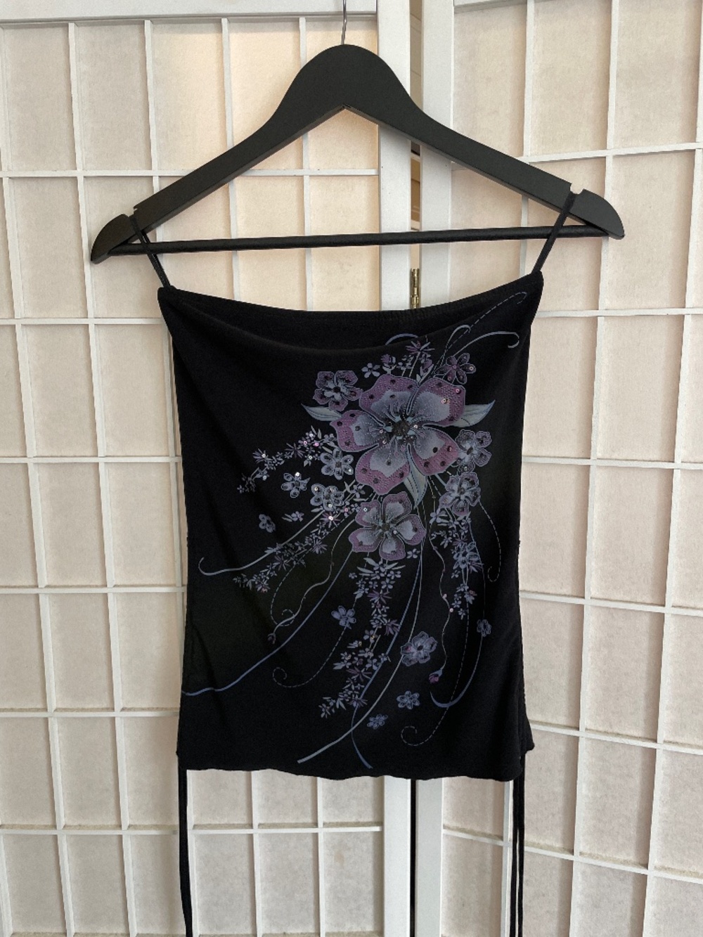 Sequin party shirt strapless floral Black Purple